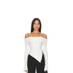 GUIZIO Soler Fold Over Knit Top in Off White Angora NWT Size M